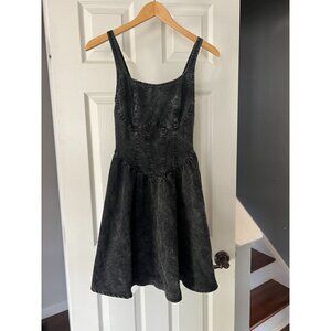 Shein Black Acid Wash Denim Mini Dress Corset Fit & Flare Sleeveless XS